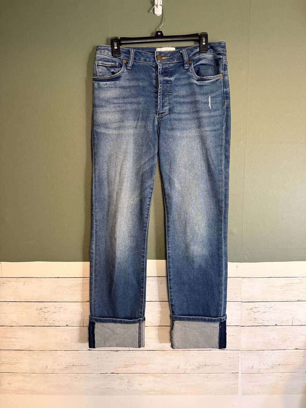 Evereve The Ever Straight Selvedge Jeans Size 28 Wide Cuffed Hem Blue